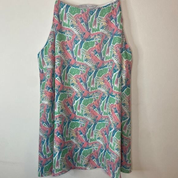 Lauren James Flamingo Green Pink Spaghetti Strap Tank Top Beach Vacation Medium - Picture 2 of 8